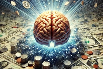 Psicologia nos Investimentos - Cérebro iluminado no meio de tanto dinheiro